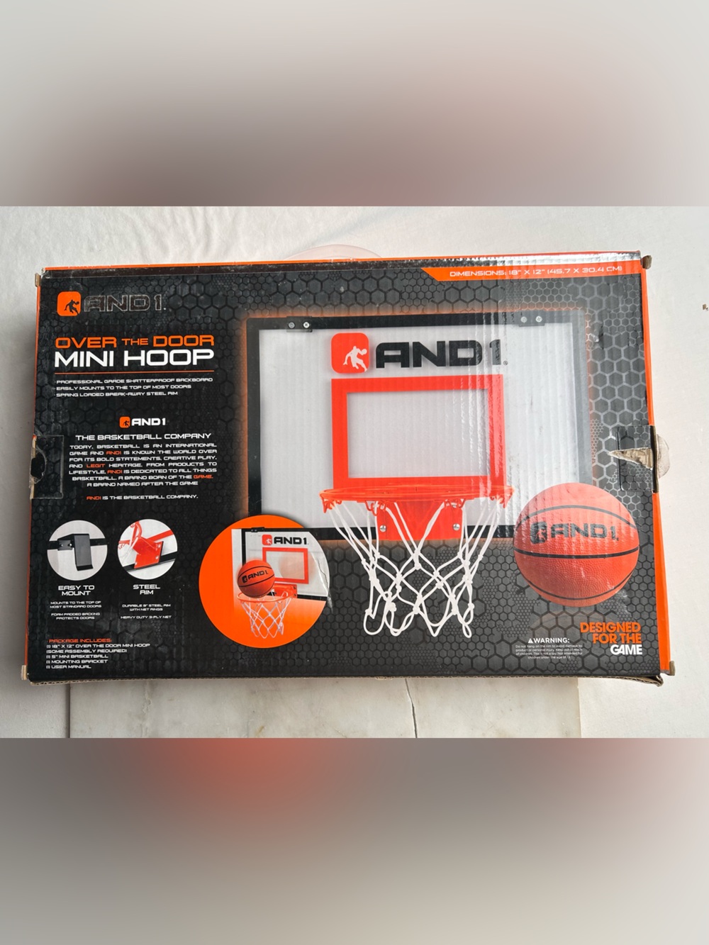 AND1 Over The Door Mini Hoop - White & Orange 12x14